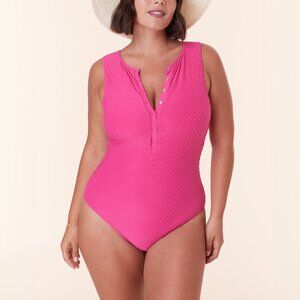NWT Andie The Malibu One Piece - Terry Dot - Cerise - Long Torso Size L